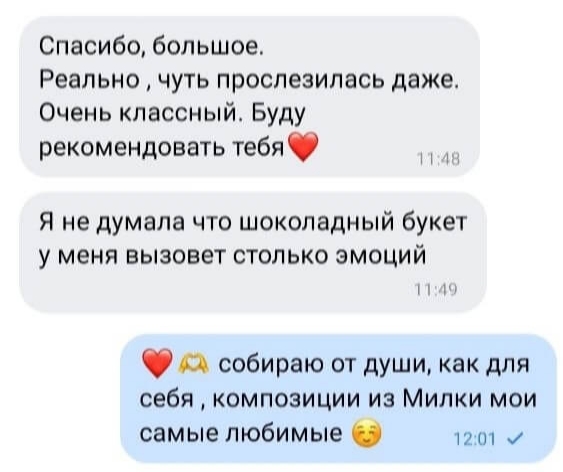 Скрин переписки с отзывом